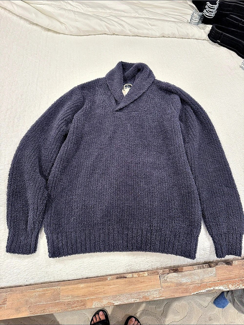 Barefoot Dreams CozyChic Men's Shawl Collar Pullover dark blue Large